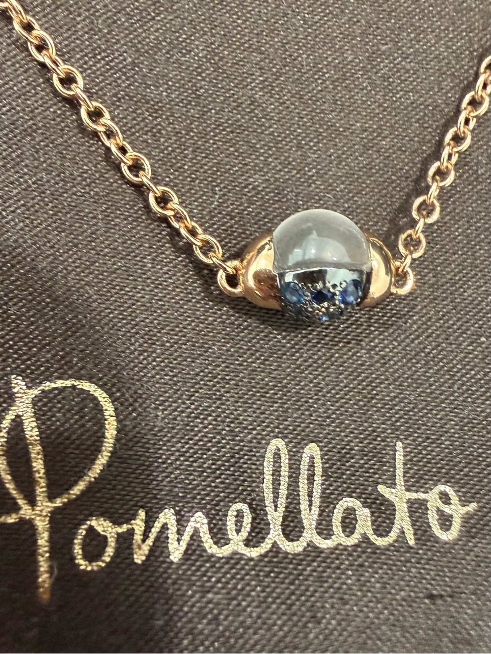 18kt Gold Pomellato Rose Gold Necklace with Blue Cabochon and Sapphires